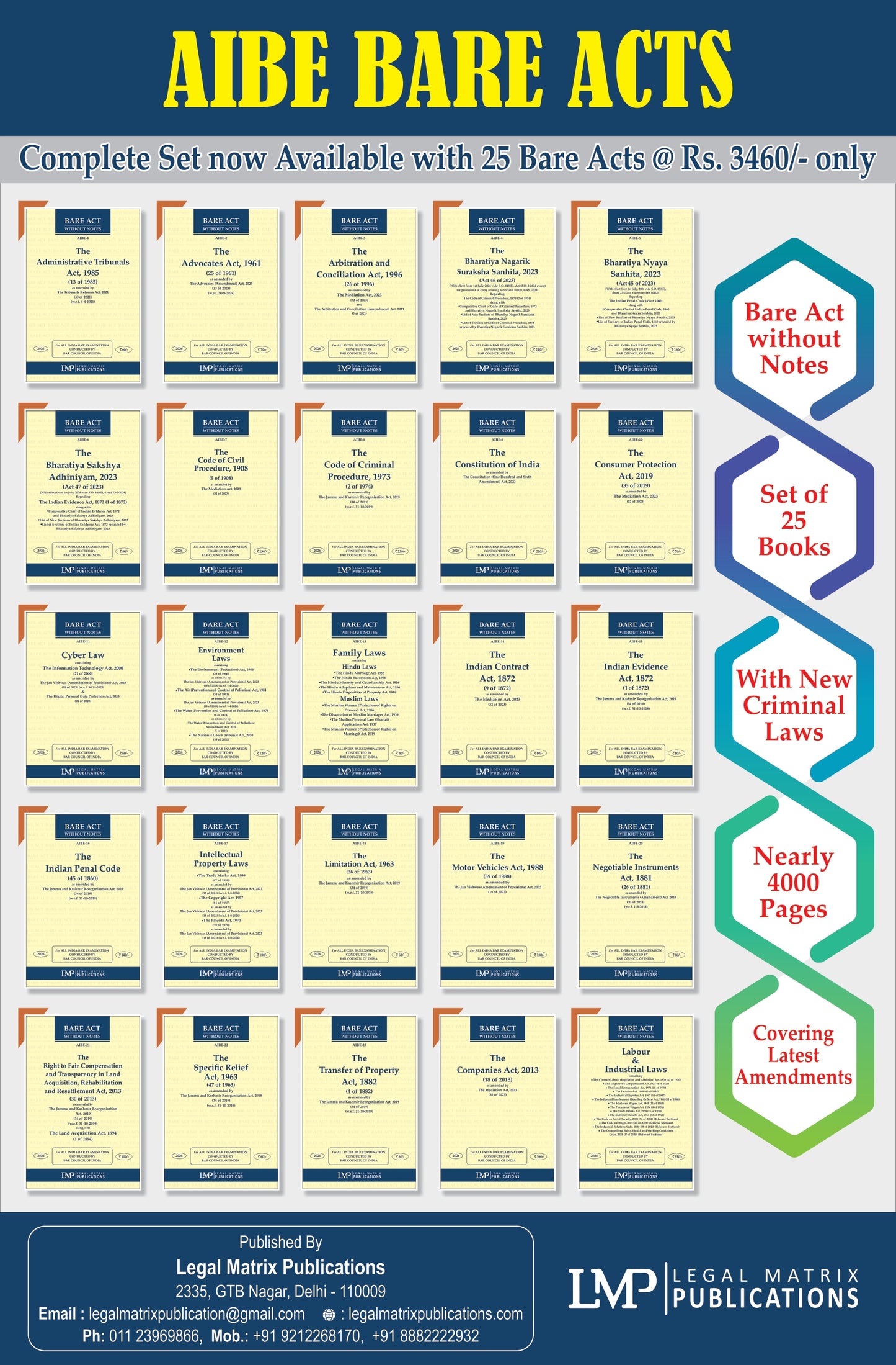 All India Bar Examination (AIBE) Bare Acts Combo Without Notes (Set of 25 Books)